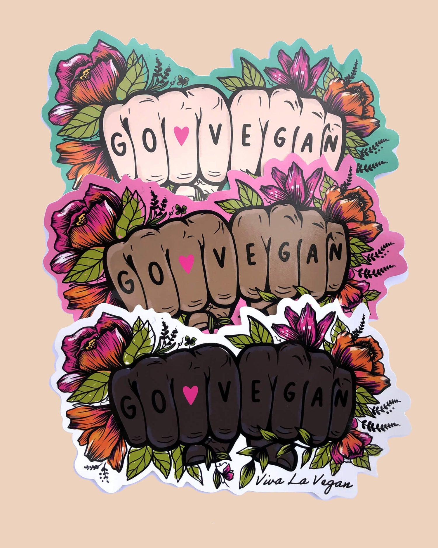 Go Vegan Tattoo Hands Vinyl Stickers by Viva La Vegan